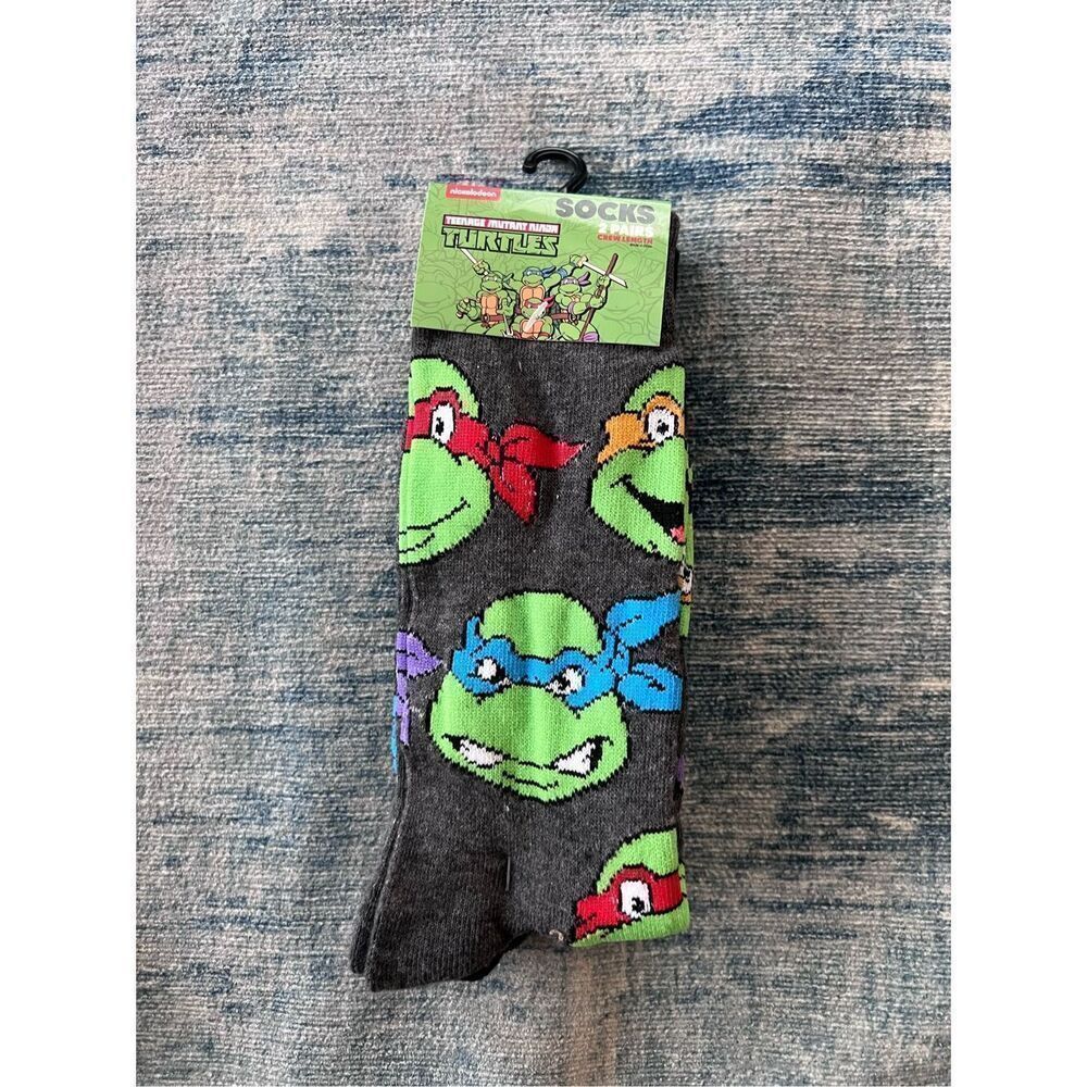 New! Teenage Mutant Ninja Turtles Crew Length Black and Gray Socks Unisex Large